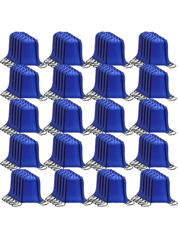 Drawstring Bags Bulk Drawstring Backpack Bulk String Back Pack Gym Sport Bag for Women Draw String Bags Pack Nylon Cinch Bags, Blue, 100 Pcs