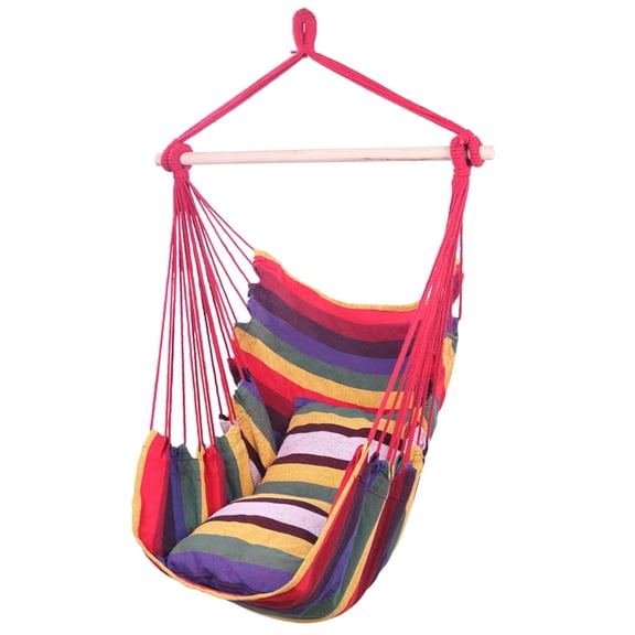 CAIHONG Hammock Chair Hanging Rope Swing, Max 250 Lbs, 2 Cushions Included, Cotton Canvas Hanging Chair , Distinctive Cotton Canvas Hanging Rope Chair with Hardware Kit (37.4"W Rainbow)