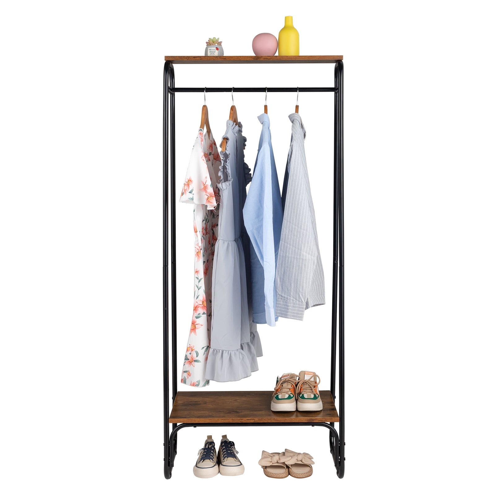 CAIHONG Standing Garment Metal, Clothing Rack with Bottom Shelf, 3 Mesh Shelves, Clothes Rack