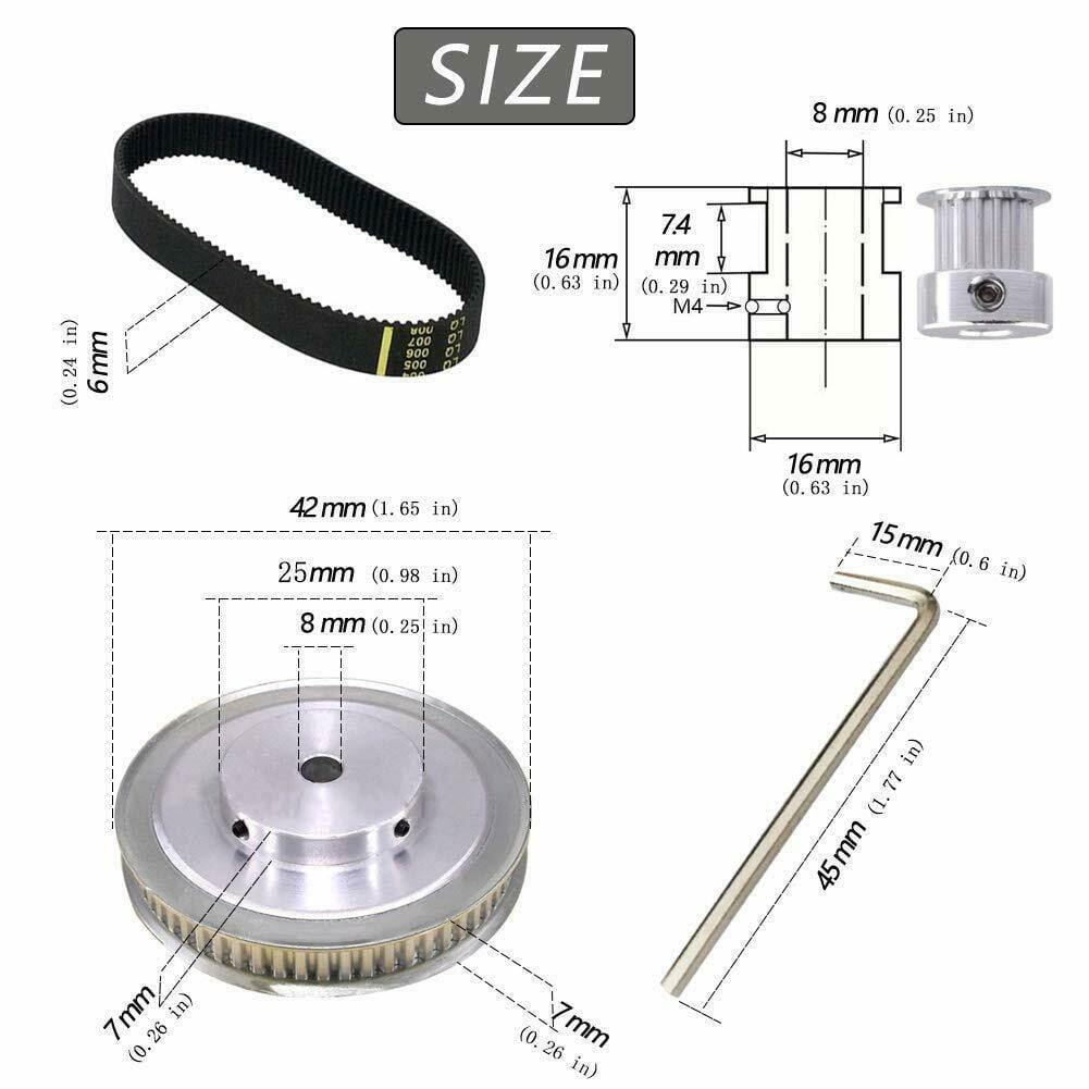 CAIJIEXI 1 Set GT2 Synchronous Wheel 20 60 Teeth 6mm Bore Aluminum Timing Pulley With Length