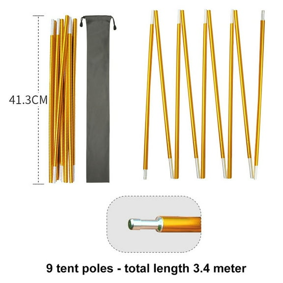 CAIJIEXI 2pcs/Set Tent Pole 10.5ft-13.5ft 8.5mm Camping Aluminum Alloy Tent Pole 320/340/360/390/410CM Camping Essential Accessories New 3.4m