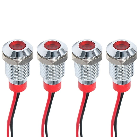 CAIJIEXI 4 Pcs 10mm Led Indicator Light 12-24V Waterproof Signal Light Metal Panel Light Red