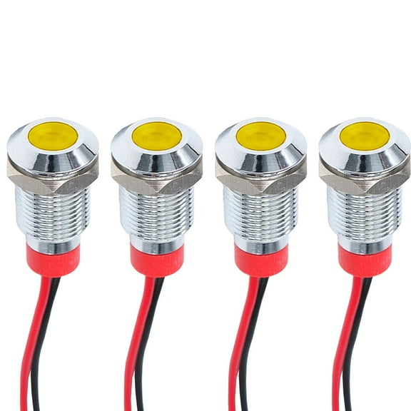 CAIJIEXI 4 Pcs 10mm Led Indicator Light 12-24V Waterproof Signal Light Metal Panel Light Yellow