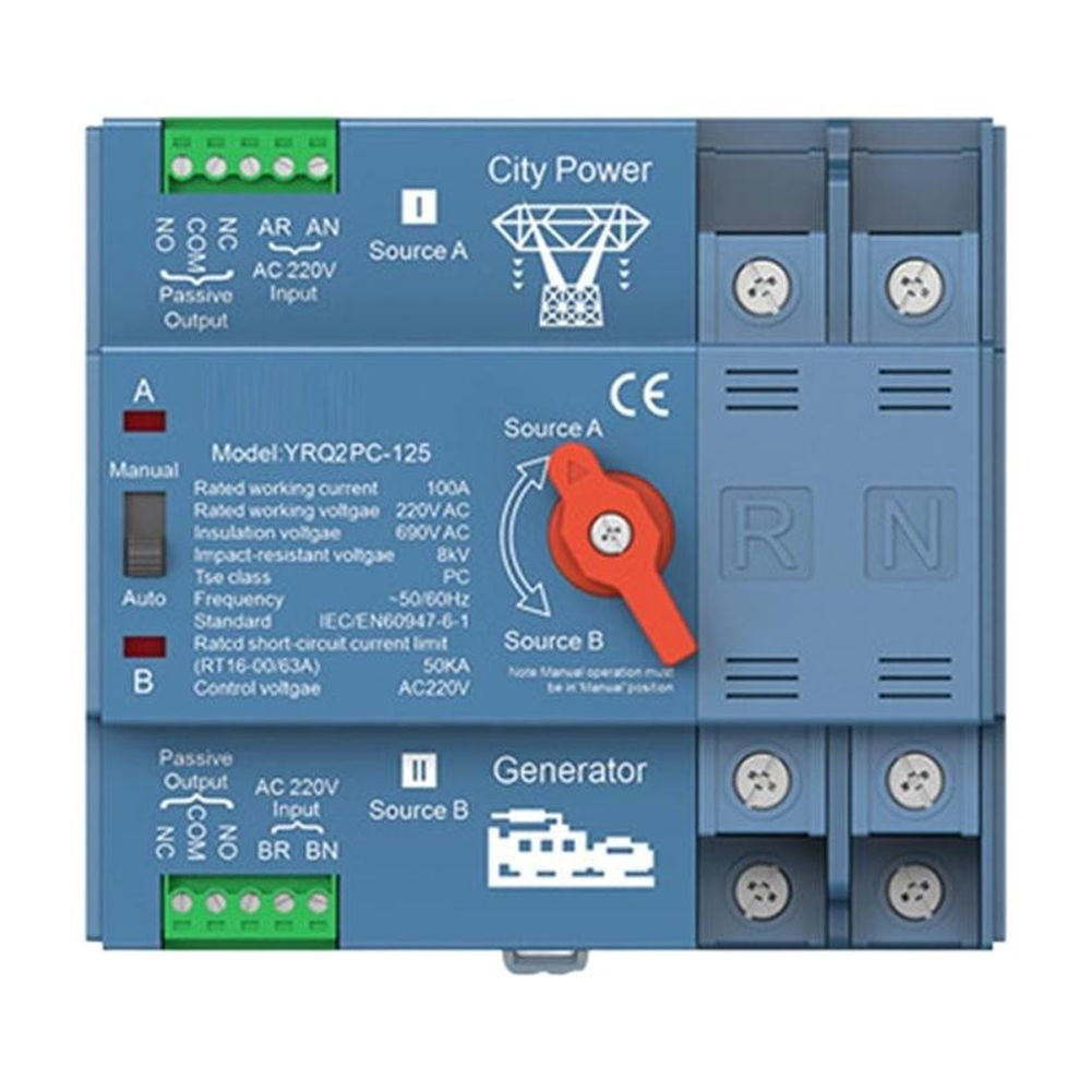 CAIJIEXI Dual Power Automatic Transfer Switch 2P 63-100A 220V Power Circuit Breaker 2P 63A