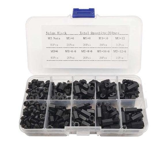 CAIJIEXI Hexagonal Black Nylon Screws Set of 300pcs for Circuit Board Applications