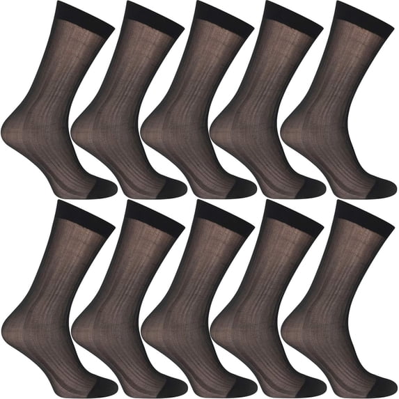 CAILDANL 10 Pairs Mens Ultra Thin Dress Socks Silk Sheer Business Socks Soft Nylon Work Trouser Sox Mid Calf
