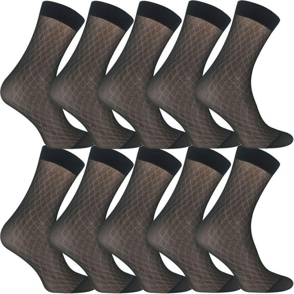 CAILDANL 10 Pairs Mens Ultra Thin Dress Socks Silk Sheer Business Socks Soft Nylon Work Trouser Sox Mid Calf