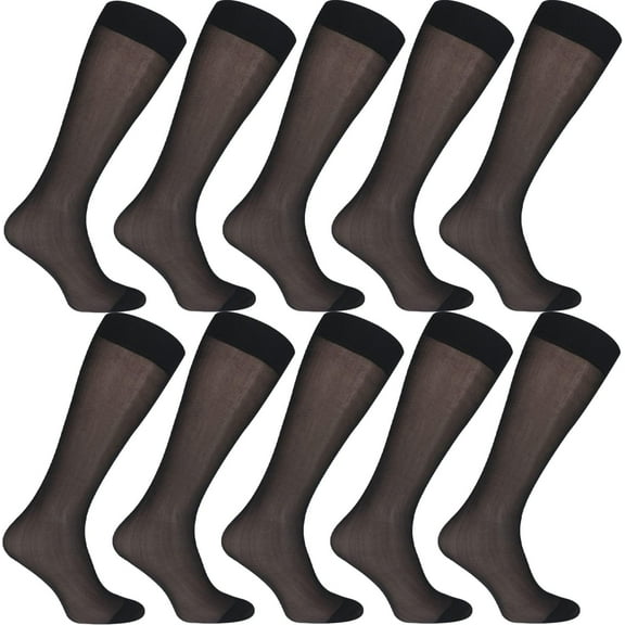 CAILDANL 10 Pairs Mens Ultra Thin Dress Socks Silk Sheer Business Socks Soft Nylon Work Trouser Sox Mid Calf