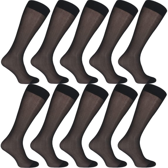CAILDANL 10 Pairs Mens Ultra Thin Dress Socks Silk Sheer Business Socks Soft Nylon Work Trouser Sox Mid Calf