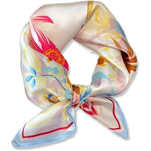 CAILDANL 100% Mulberry Silk Neck Scarf - 21'' x 21'' Lightweight Neckerchief - Women Men Small Square Digital Printed Scarves