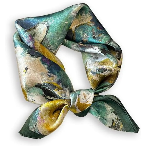 CAILDANL 100% Mulberry Silk Neck Scarf - 21'' x 21'' Lightweight Neckerchief - Women Men Small Square Digital Printed Scarves