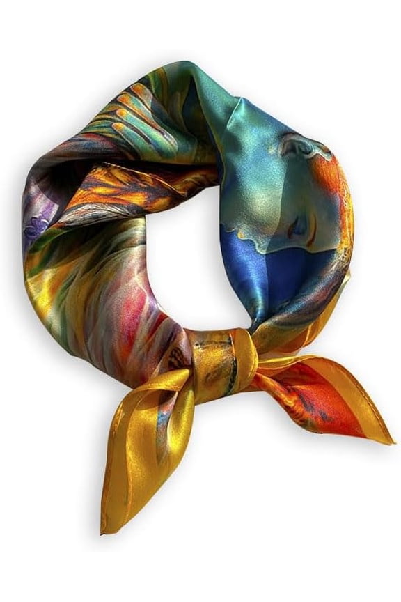 100% Mulberry Silk Neck Scarf - 21'' x 21'' Lightweight Neckerchief - Women Men Small Square Digital Printed Scarves