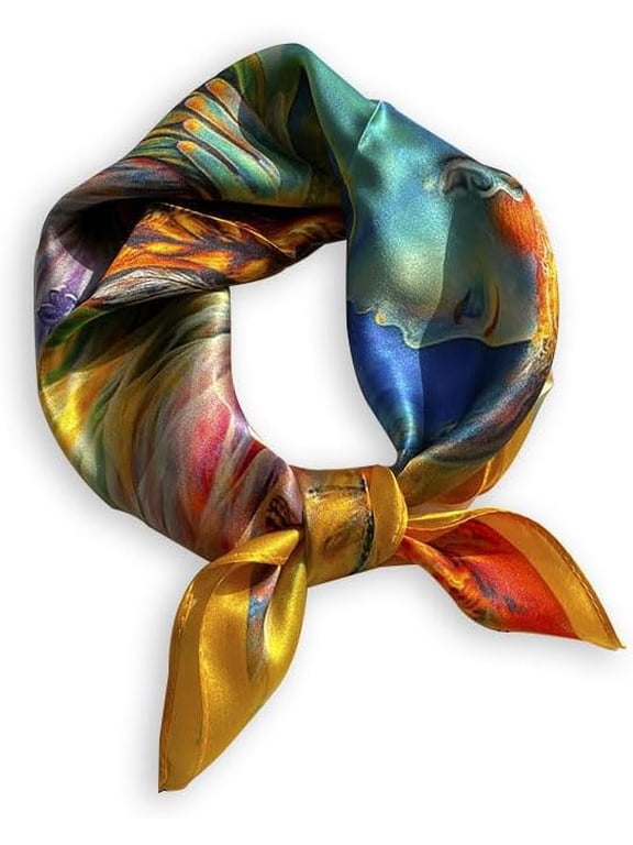 100% Mulberry Silk Neck Scarf - 21'' x 21'' Lightweight Neckerchief - Women Men Small Square Digital Printed Scarves