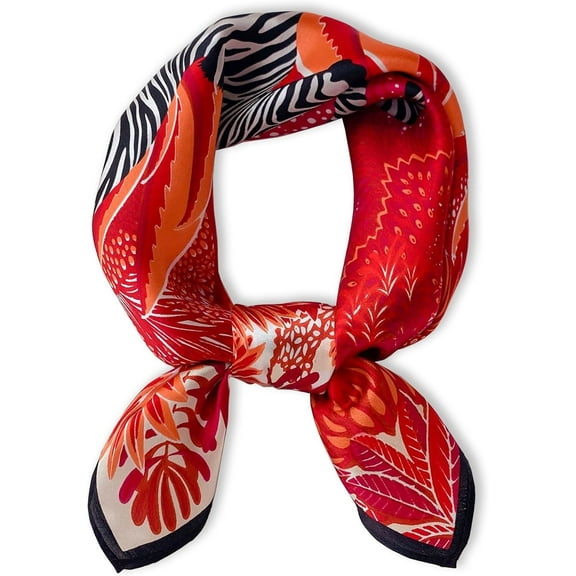 CAILDANL 100% Mulberry Silk Neck Scarf - 21'' x 21'' Lightweight Neckerchief - Women Men Small Square Digital Printed Scarves