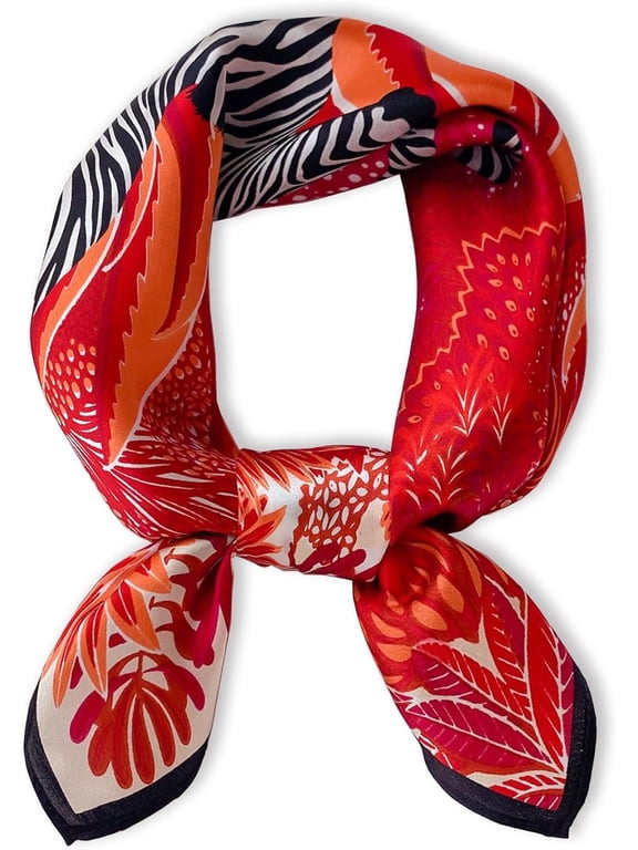 100% Mulberry Silk Neck Scarf - 21'' x 21'' Lightweight Neckerchief - Women Men Small Square Digital Printed Scarves