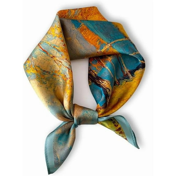 CAILDANL 100% Mulberry Silk Neck Scarf - 21'' x 21'' Lightweight Neckerchief - Women Men Small Square Digital Printed Scarves