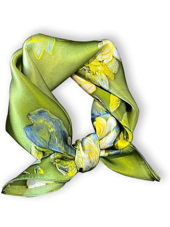 100% Mulberry Silk Neck Scarf - 21'' x 21'' Lightweight Neckerchief - Women Men Small Square Digital Printed Scarves