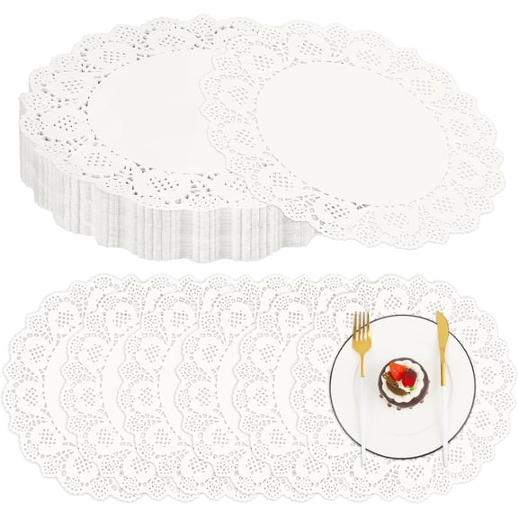 CAILDANL 100 Pack Round White Paper Doilies 13.5 Inches Lace Paper Place Mats Rustic Scallop Doily Disposable Paper Table Pads for Food Cakes Crafts Party Weddings Tableware Decor