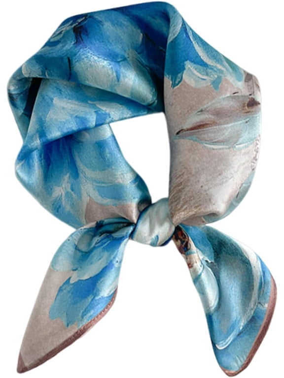 100% Real Mulberry Silk Women Small Square Neck Scarfs 21" Lightweight Headscarf Printed Neckerchief Gift Packed