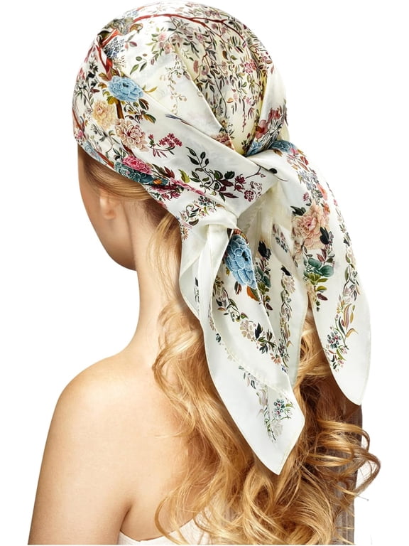 100% Silk Head Scarf for Women - 27" Hair Scarves Satin Head Scarf Bandanas Square Silk Hair Night Sleeping with Gift Packed