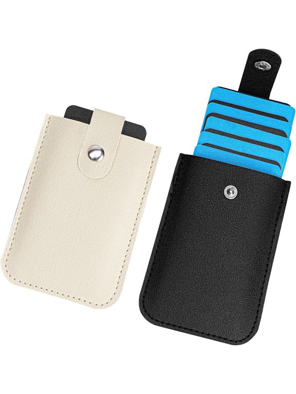 2 Pack Slim Minimalist Wallet, Leather Pull-Out Credit Card Holder, Hidden Small Card Wallet for Men and Women (Black & Pink)
