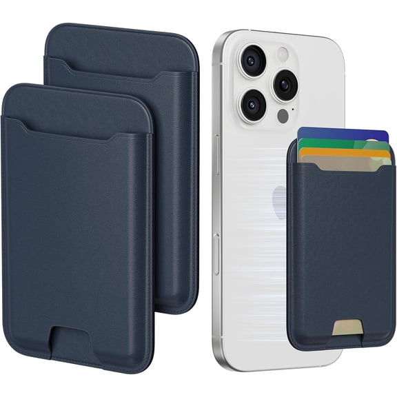 CAILDANL 2 Packs Phone Card Holder, Leather Phone Wallet Stick on, Stronger Nano Adhesive Credit Card Holder for Back of Phone Case, With RFID Blocking, Fit 4 Cards for iPhone, Samsung, and Android