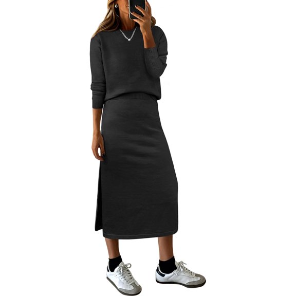 CAILDANL 2 Piece Skirts Sets For Women Fall Fashion 2025 Striped Sweater Midi Dress Knit Lounge Travel Outfits Winter Clothes