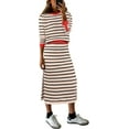 thumbnail image 1 of CAILDANL 2 Piece Skirts Sets For Women Fall Fashion 2025 Striped Sweater Midi Dress Knit Lounge Travel Outfits Winter Clothes, 1 of 2