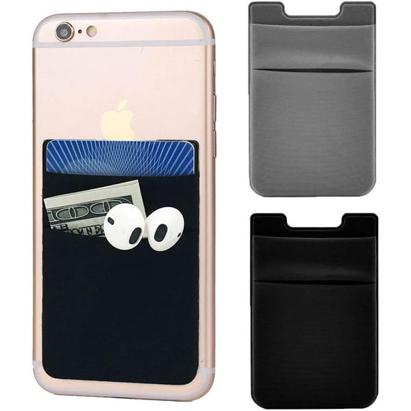 CAILDANL 2Pack Adhesive Phone Pocket,Cell Phone Stick On Card Wallet Sleeve,Credit Cards/ID Card Holder(Double Secure) with Sticker for Back of iPhone,Android and All Smartphones-Black