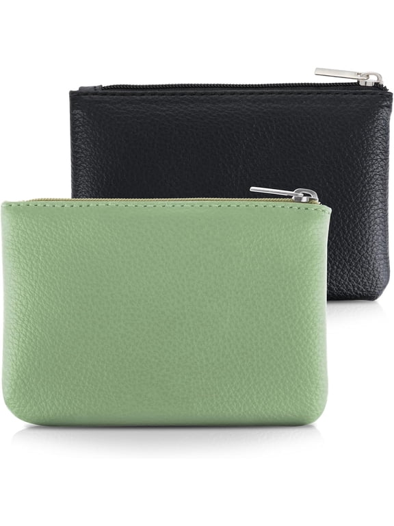 2Pcs Lychee Pattern Coin Purse, PU Zipper Portable Coin Purse Mini Change Wallet Coin Pocket for Women Credit Card ID Key Headset Lipstick Organizer (Flesh color+Brown)