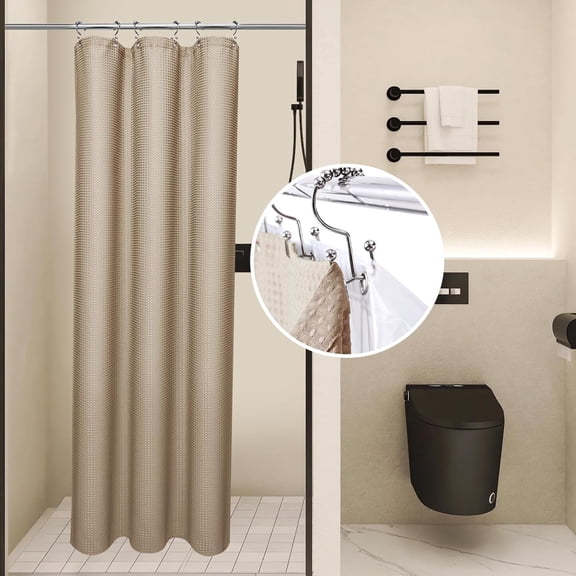 CAILDANL 3 in 1 Waterproof Waffle Weave Shower Curtain and Clear Liner Set with 12 Stainless Steel Hooks Double Sided for Bathroom 72 Inches Heavy Duty Polyester Fabric Shower Curtains 72x72