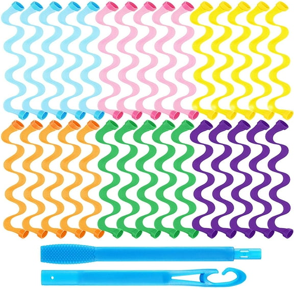 CAILDANL 30 Pieces Hair Curlers Kit for Women and Girls, Wave Style Spiral Curls No Heat Rollers with Hooks for Long Hairstyles (30 cm/ 11.8 Inch)