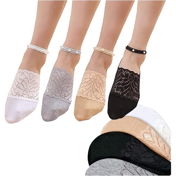 CAILDANL 4 Pair Pearl Lace Socks for Women, Crystal Tulle Pearl Summer Socks