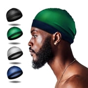 CAILDANL 4Pcs Wave Cap, Silk Stocking Wave Caps for 360 Waves, Silky Durag for Men, Stain Caps 4*Black