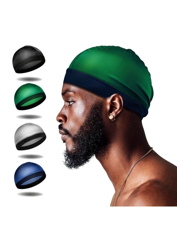4Pcs Wave Cap, Silk Stocking Wave Caps for 360 Waves, Silky Durag for Men, Stain Caps (4*Black)