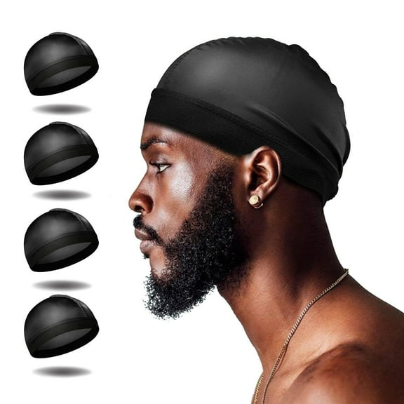 CAILDANL 4Pcs Wave Cap, Silk Stocking Wave Caps for 360 Waves, Silky Durag for Men, Stain Caps (4*Black)