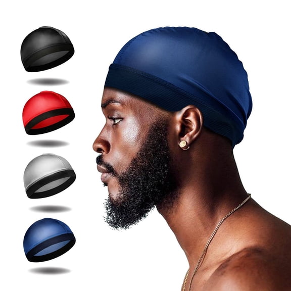 CAILDANL 4Pcs Wave Cap, Silk Stocking Wave Caps for 360 Waves, Silky Durag for Men, Stain Caps (4*Black)
