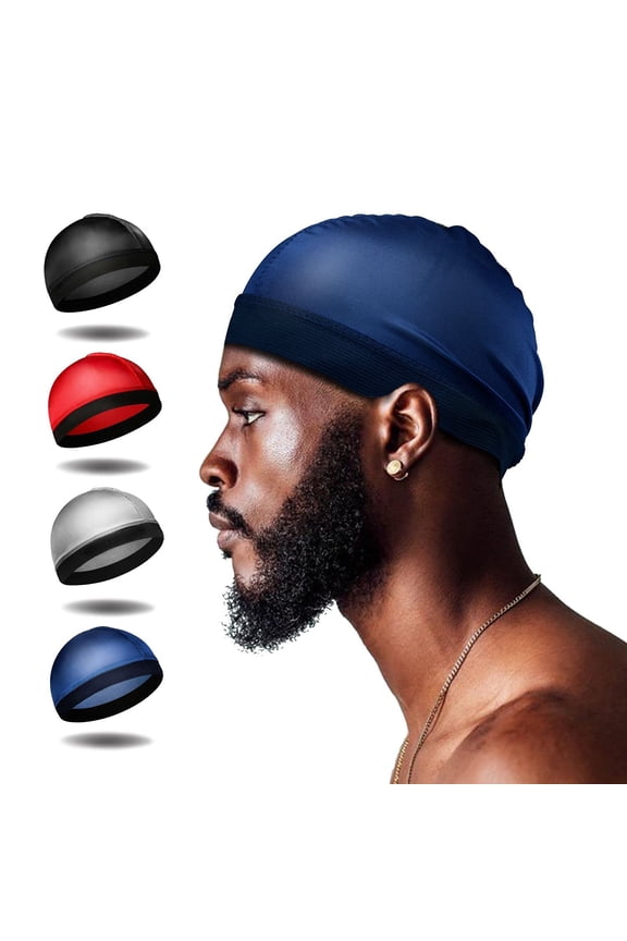 4Pcs Wave Cap, Silk Stocking Wave Caps for 360 Waves, Silky Durag for Men, Stain Caps (4*Black)