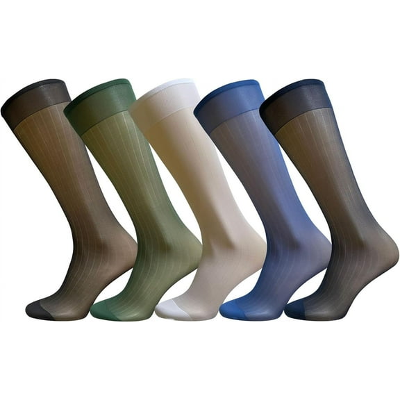 CAILDANL 5 Pairs Mens Silk Sheer Socks Ultra Thin Nylon Dress Sock Daily Casual Stockings Work Business Sox