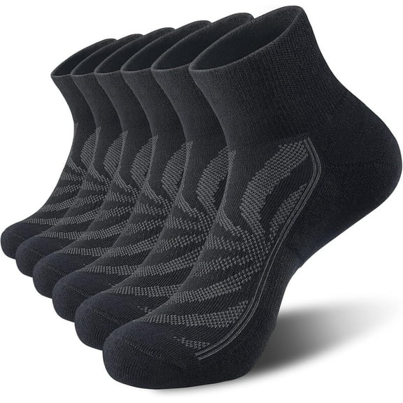 CAILDANL 6 Pack Men's Ankle Socks with Cushion, Cotton Quarter Socks for Sport Training Running