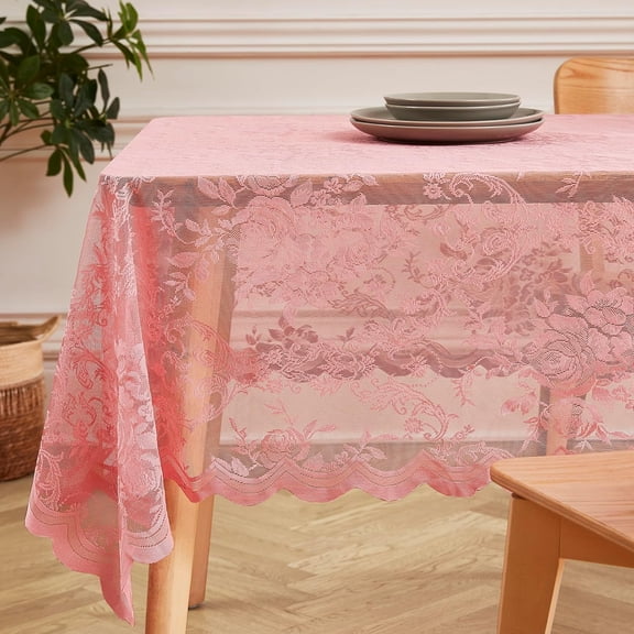 CAILDANL 60 x 84 Lace Tablecloth. Gold Linen Rectangle Tablecloth with English Rose Design. Rectangular Tablecloth, Rustic Tablecloth or Dining Table Cover for 6-8 Guests. LTC Linen 84"