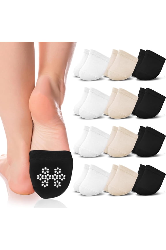 8/12 Pairs Womens No Show Half Socks Seamless Non-Slip Invisible Non Slip Cotton Liners Toe Topper Covers for Mules Clogs