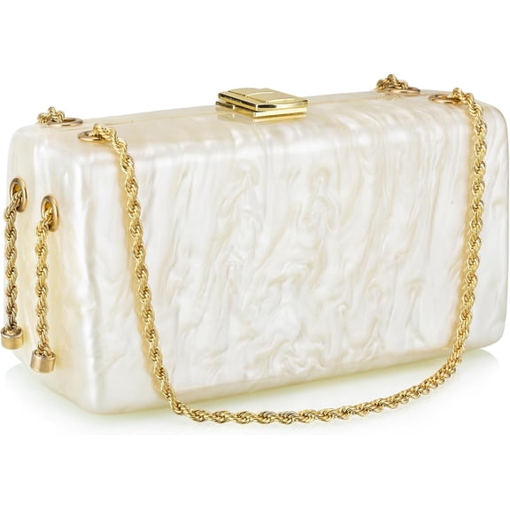 CAILDANL Acrylic Purses Evening Clutch Bag Marbling Handbags for Women Cross Body Bag with Pearl Chain Formal Wedding Prom Party