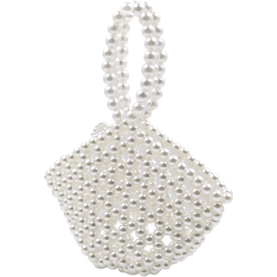 CAILDANL Amamcy Heart White Beaded Pearl Handbag Purse Vintage Pearl Clutch Pearl Bag Pearl Wrislet Mini Evening Bag for Party Wedding