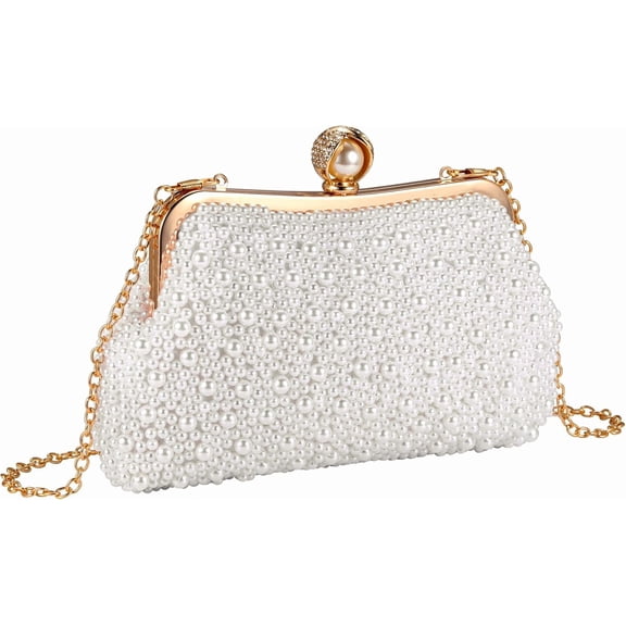 CAILDANL Ayliss Pearl Clutch Purses for Women Wedding Bridal Evening Small Clutch Crossbody Handbag Full Beaded Parites Prom