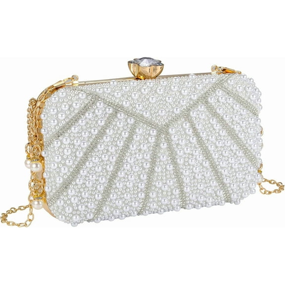 CAILDANL Ayliss Pearl Clutch Purses for Women Wedding Bridal Evening Small Clutch Crossbody Handbag Full Beaded Parites Prom