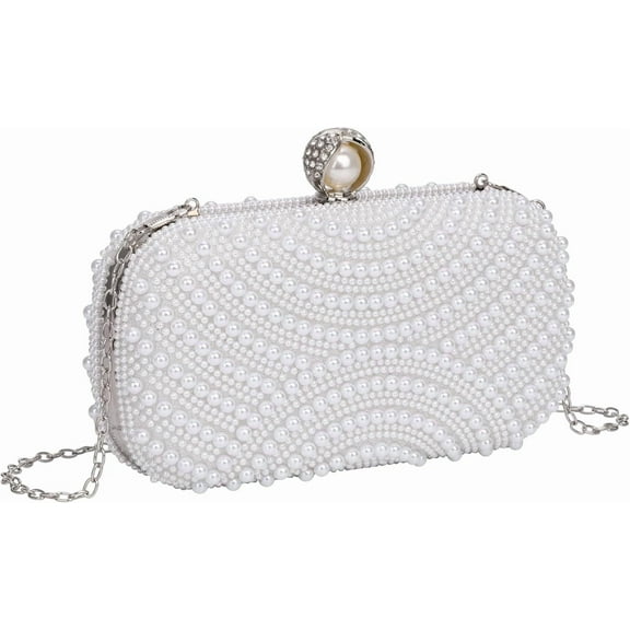 CAILDANL Ayliss Pearl Clutch Purses for Women Wedding Bridal Evening Small Clutch Crossbody Handbag Full Beaded Parites Prom