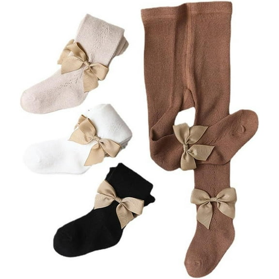 CAILDANL Baby Girl Tights Toddler Cable Knit Tights with Bow Seamless Mesh Leggings Stockings Infant Cotton Pantyhose