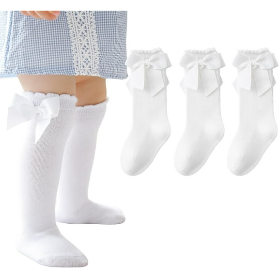CAILDANL Baby Girls Socks Knee High Socks With Bow Infants Toddlers Stockings School Uniform Dress Socks