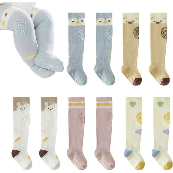 CAILDANL Baby Toddlers Knee High Non Slip Socks with Grips Girl Boy Non-Skid Socks Newborn Infant Floor Crawling Tube Stockings